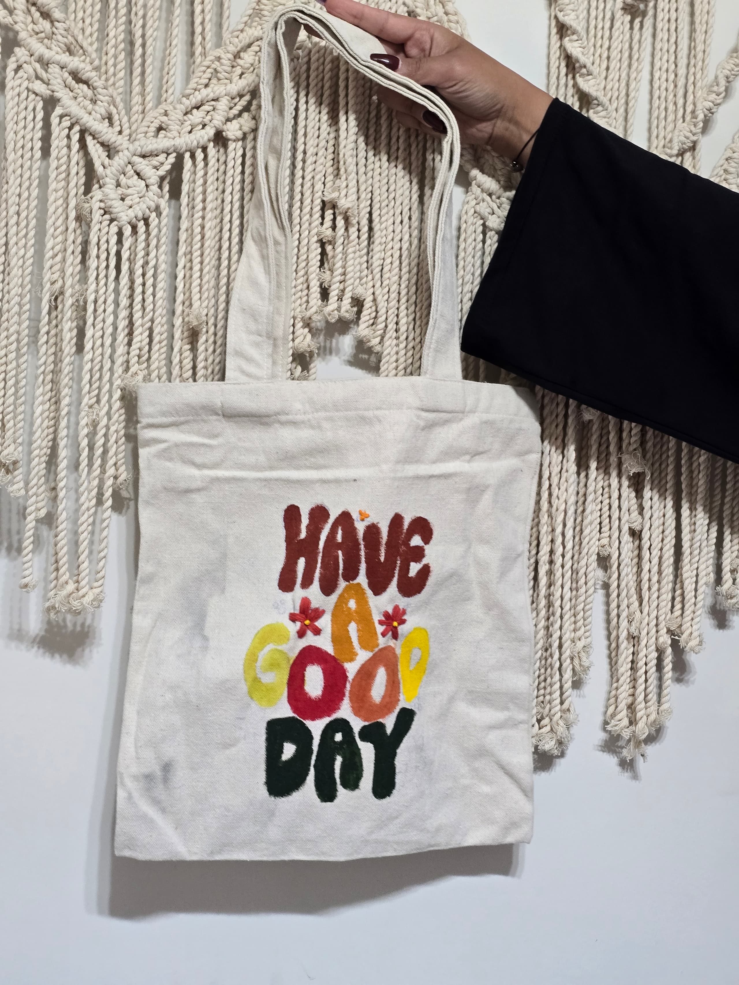 Paint & embroidery on tote bag